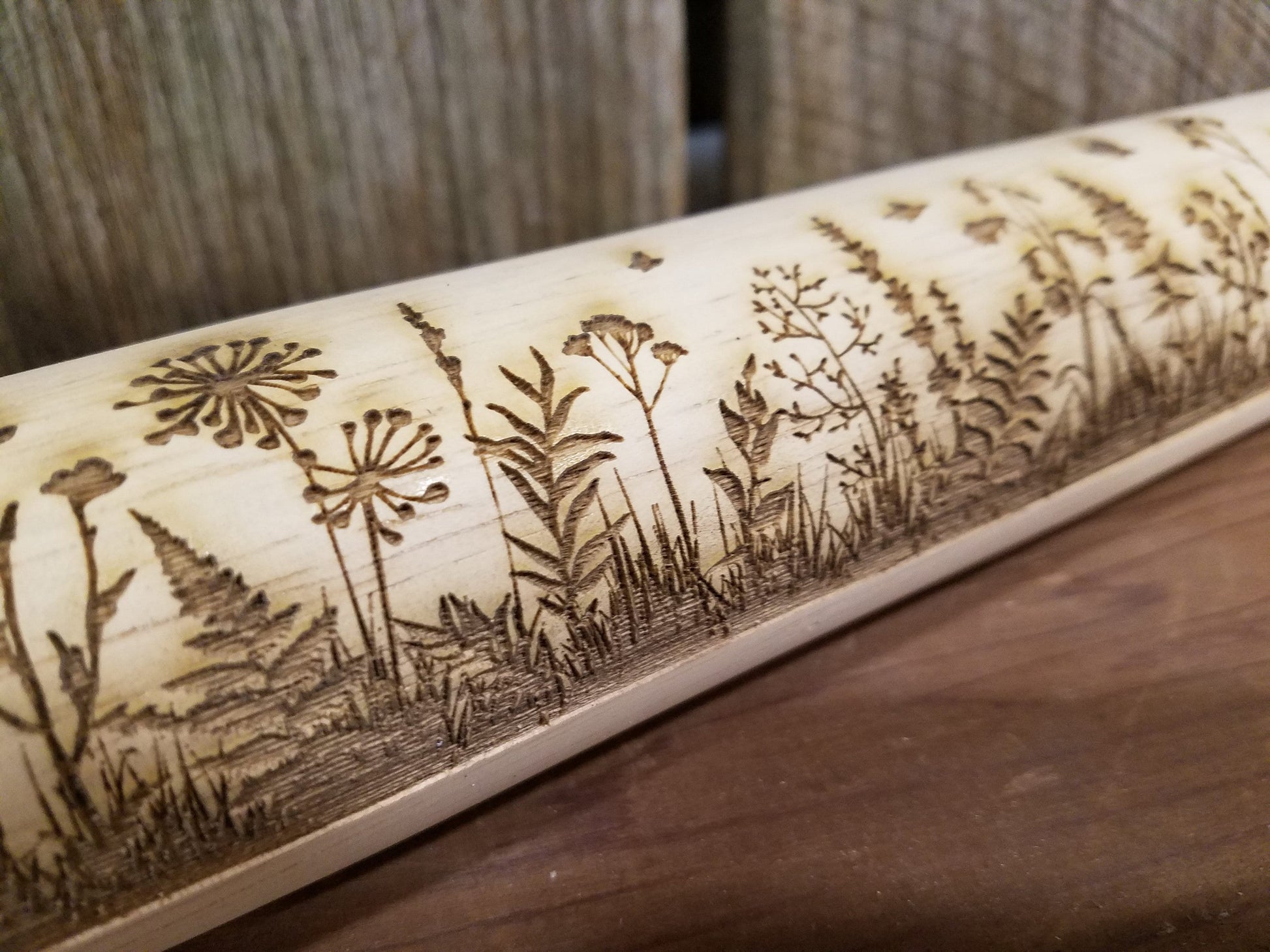 Wild Flower, Floral, Garden, Butterflies, 10 Inch Rolling Pin, Pie Crust, Gift, Embossed, pottery, pottery texture roller, cookie stamp