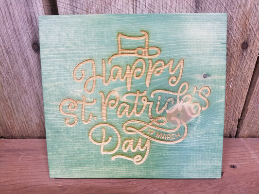 Happy St Patricks Day, March 17 th,  Patrick's Day, Irish, St Pattys Day, Hard wood, Engraving, Green, Decoration, Decor, Gift, Sign
