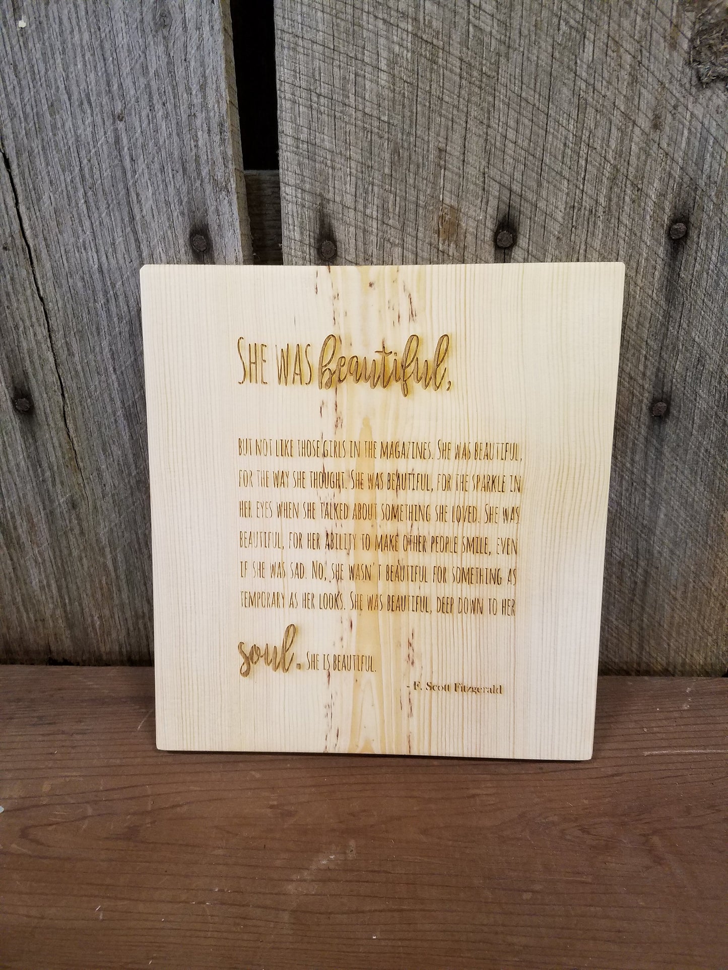 She Was Beautiful, F Scott Fitzgerald, Fitzgerald, Handmade Sign, Poem, Quote, Rustic, Wood, Laser Engraved, Primitive