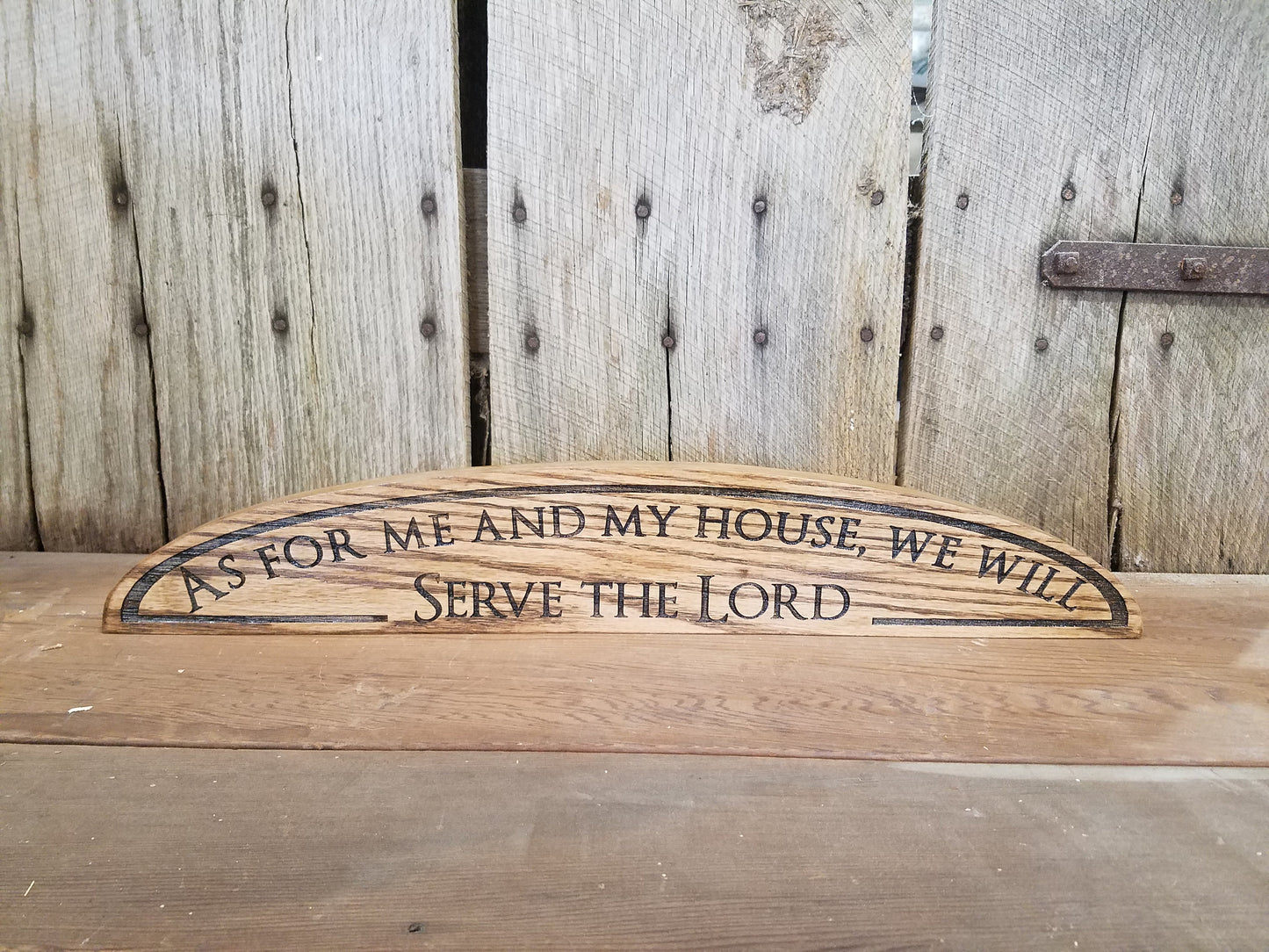 As For Me and My House We Will Serve The Lord, over the door entry Scripture, House Warming Gift, Hardwood,  Oak, Engraved, Free Standing