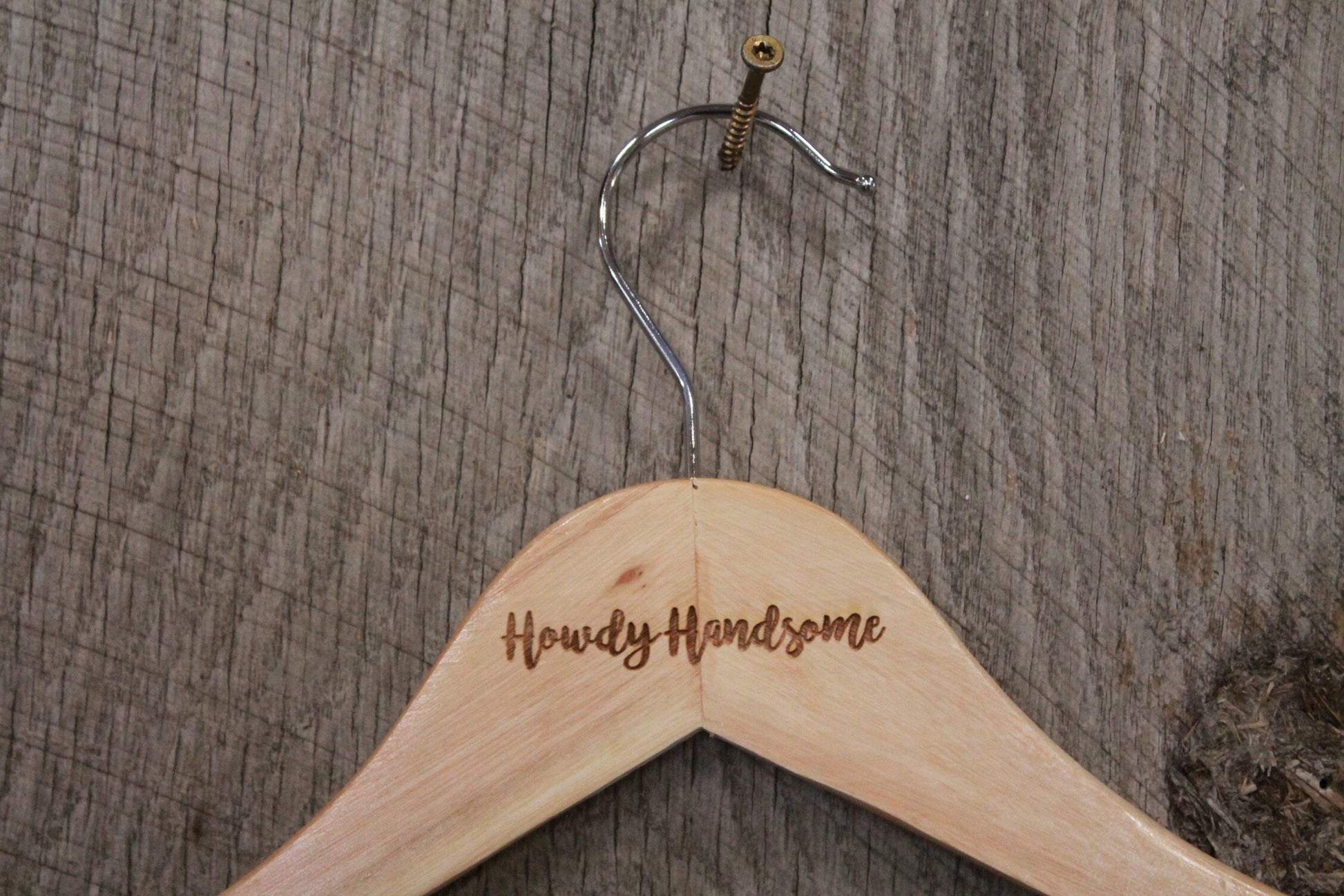 Howdy Handsome Clothes Hanger Engraved Hard Wood Mens Sturdy Suit