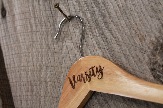Varsity Jacket Clothes Hanger Engraved Hard Wood Sturdy Ceremony Celebration Gift High School Letter