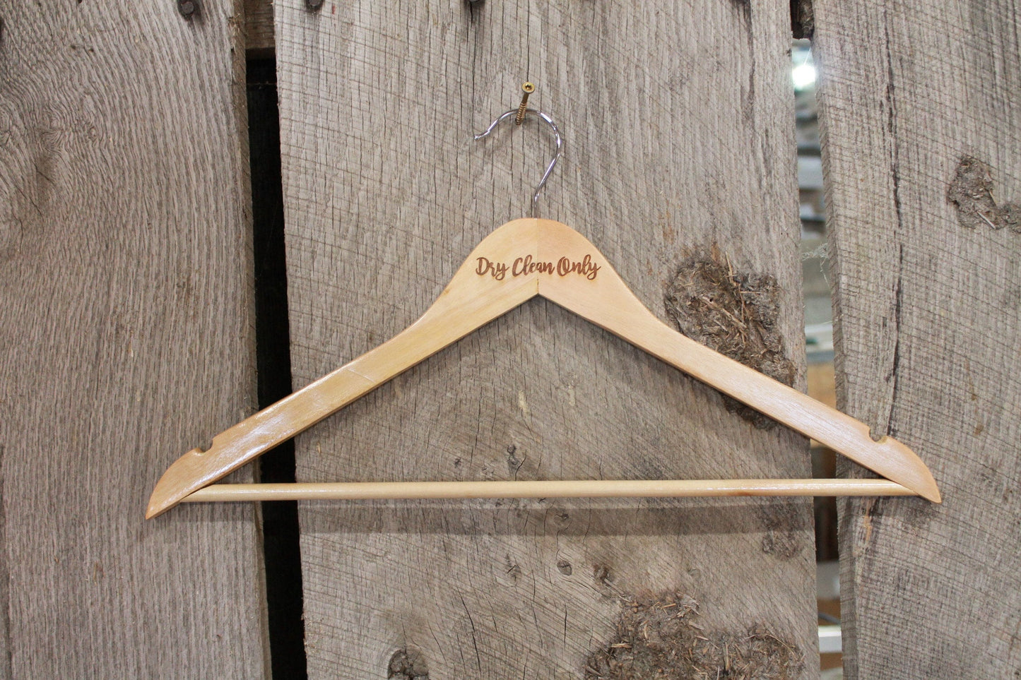 Dry Clean Only Clothes Hanger Engraved Hard Wood Sturdy Dry Cleaner Note Wash Laundry