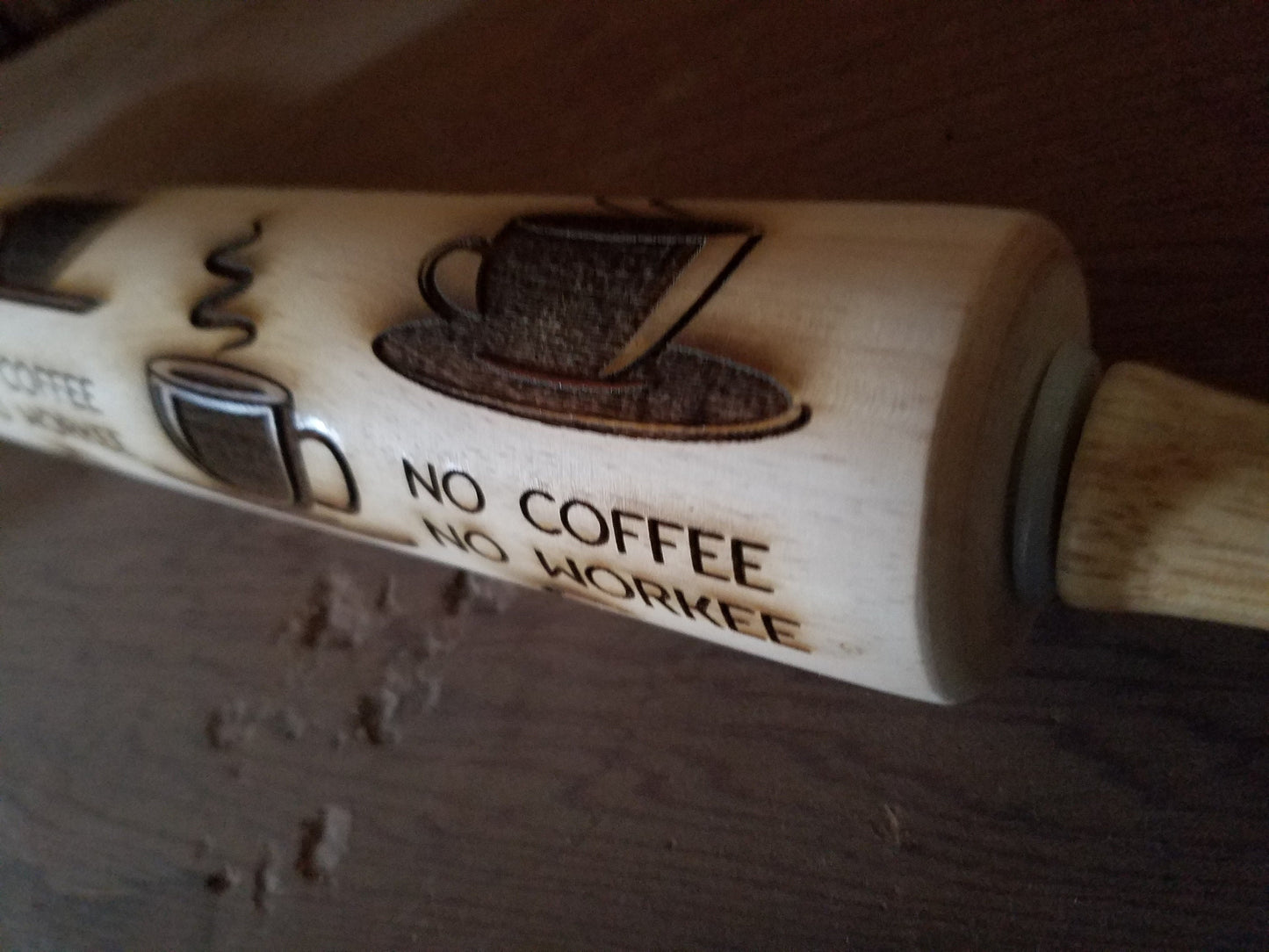 No Coffee No Workee, Work, Pottery Stamp, Rolling Pin, Embossed, Engraved, Wooden Rolling Pin, Cookie Stamp, Hardwood 10 inch, pottery