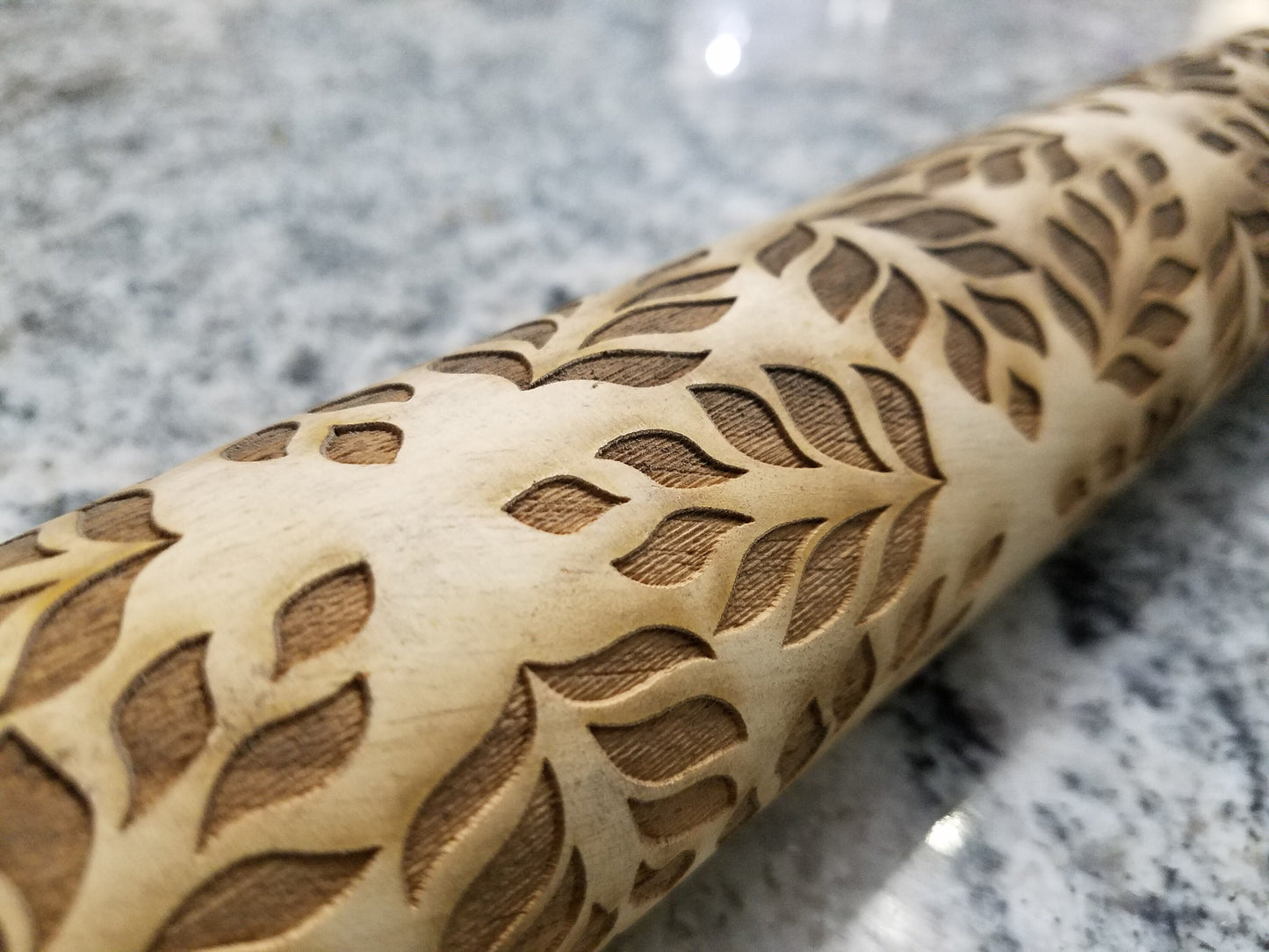Leaf, Leaves, Floral Pattern, Geometric, 10 Inch Rolling Pin, Pie Crust, Texture, Embossed, Engraved, Wood, Cookie Stamp, Wooden, pottery