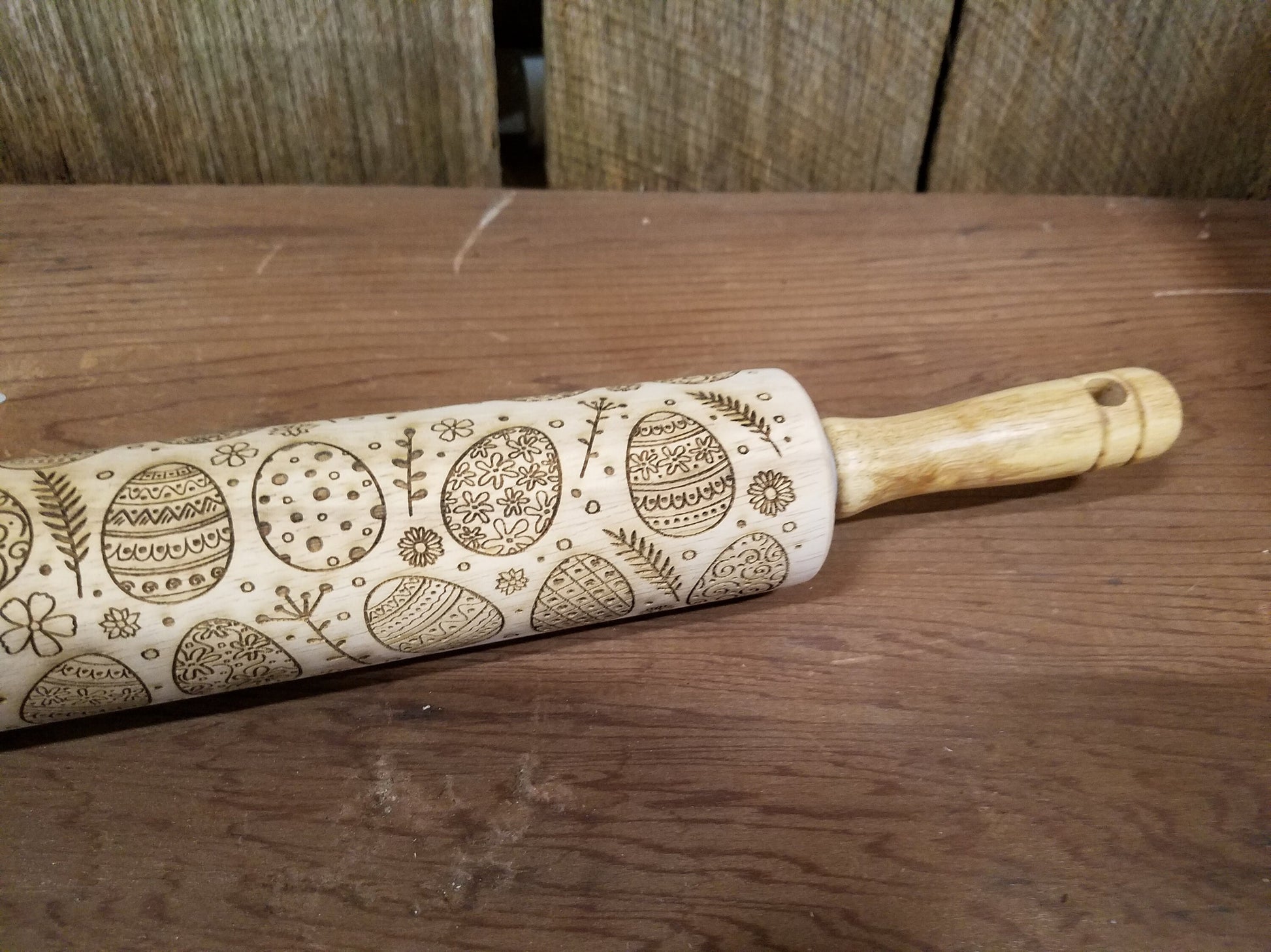 Easter, Easter Eggs, Decorated, Spring, 10 Inch Rolling Pin, Pie Crust, Gift, Embossed, Engraved, Wood, Cookie Stamp, Laser, pottery texture