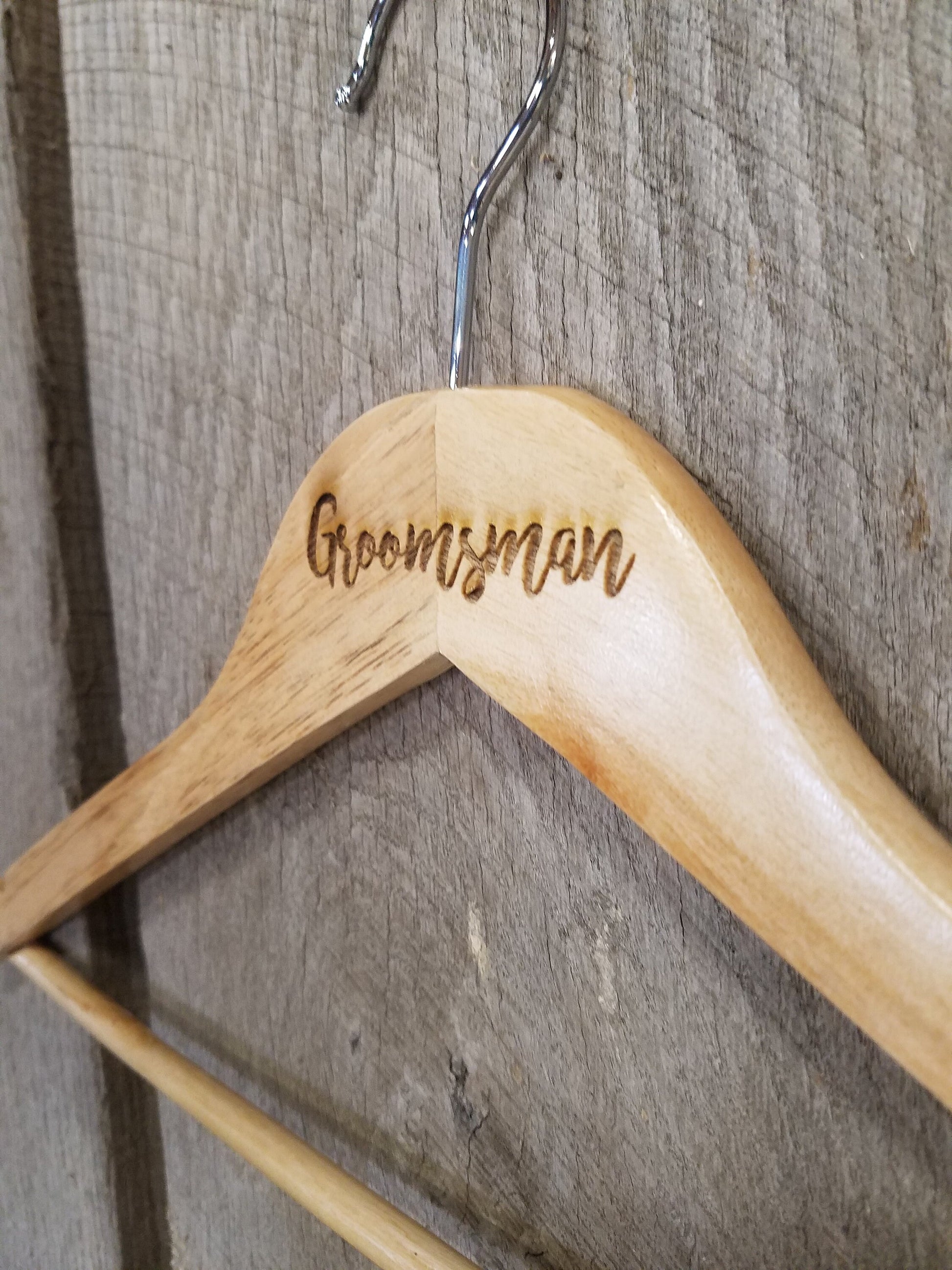 Groomsman Groomsmen Bridal Party Engraved Hard Wood Hanger Clothes Coat Sturdy Gift Wedding Bromellow Personalized