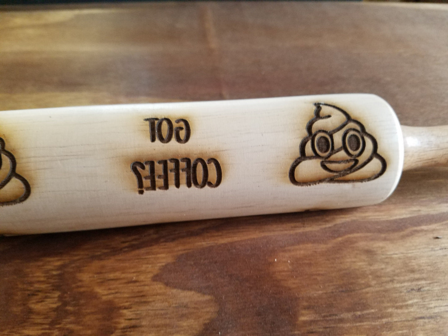 Got Coffee, Poop, Emoji, Pottery Press,Texture, Embossed, Engraved, Wooden Rolling Pin, Cookie Stamp, Laser, Hardwood 10 inch, Pottery