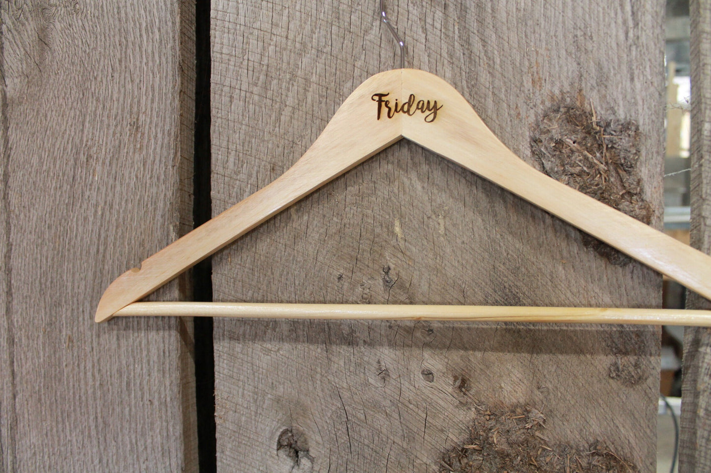 Days of the Week Set of 7 Engraved Wooden Clothes Hangers Sturdy Monday through Sunday Wood Custom