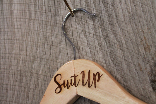 Suit Up Men Mens Dress Suit Clothes Hanger Engraved Hard Wood Sturdy Ceremony Celebration Gift Boys Fancy Dressy
