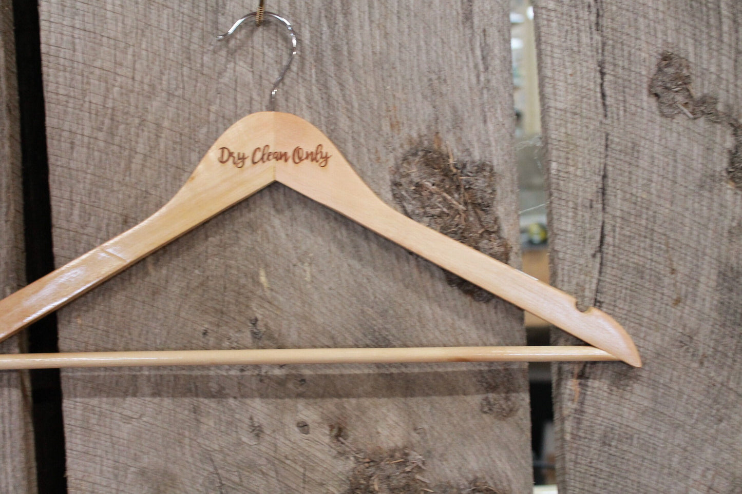 Dry Clean Only Clothes Hanger Engraved Hard Wood Sturdy Dry Cleaner Note Wash Laundry