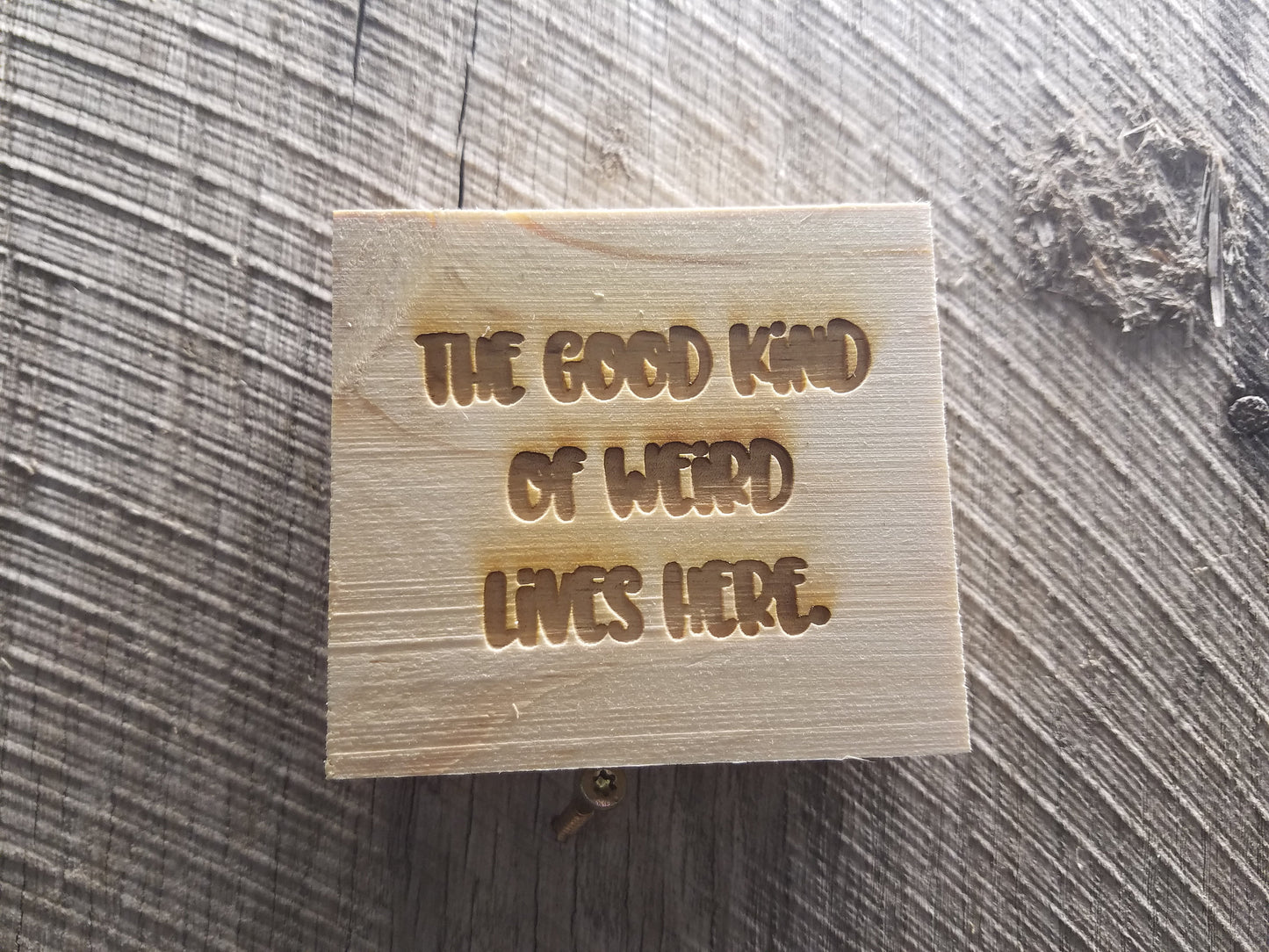 The Good Kind of Weird Lives Here, Weird, Fun, Crazy, Home, Decor, Engraved, Wood, Block, Rustic, Pine, Tiered Tray, Primitive, Self Sitter