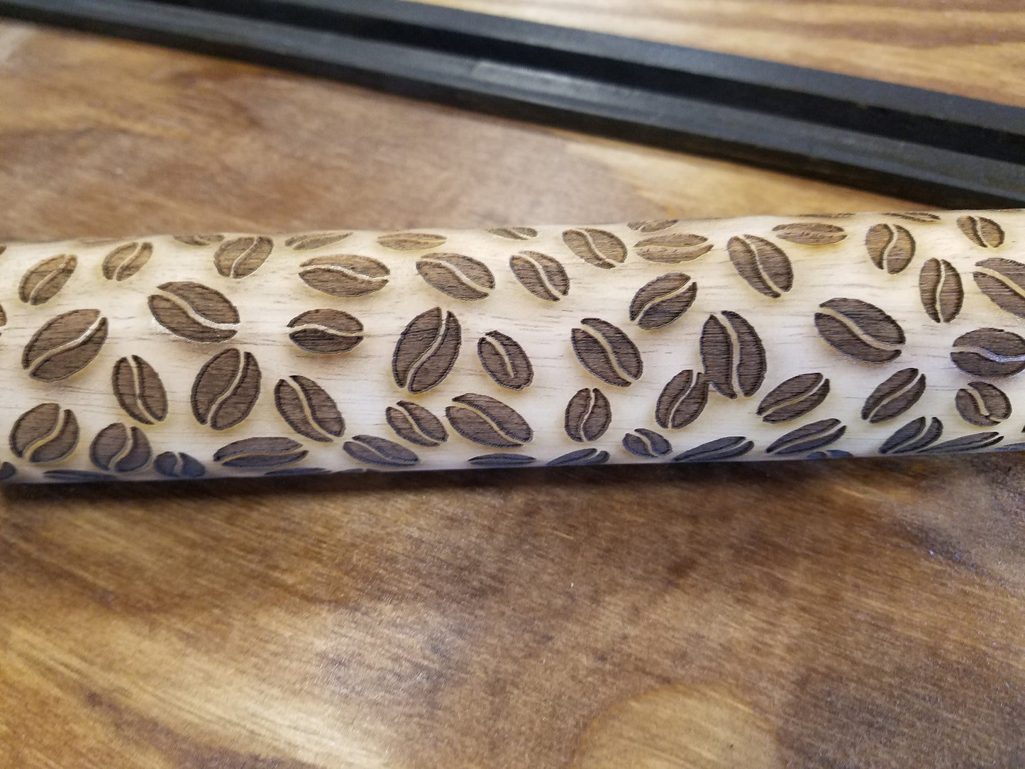 Coffee Bean, Gift, Embossed, Engraved, Wooden Rolling Pin, Pottery Press, Cookie Stamp, Laser, Hardwood, Pattern, 10 inch, Texture textured