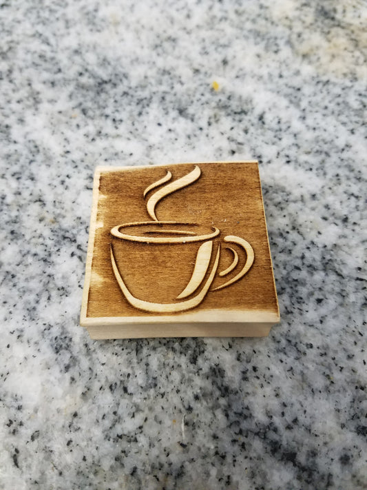 Coffee Cup, Stamp, Press, Pottery, Clay, Fondant, Soap, Embossed, Wood, Laser Engraved, Craft Making, DIY, 2 Inch