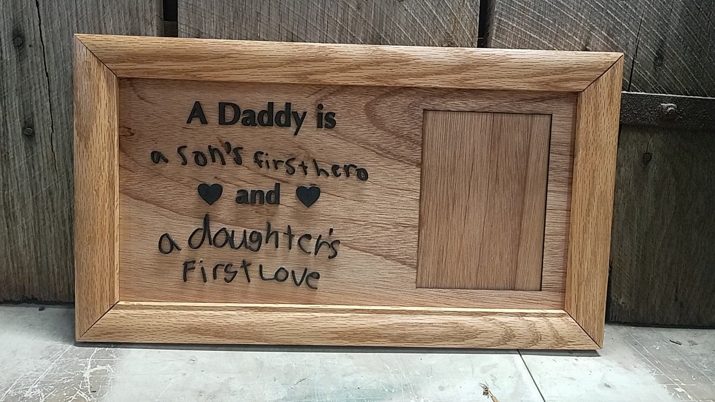 Handwriting Sign, Your Writing, Daddy, Hero, Custom Phrase, Saying, College, Picture Frame, Mat, Wood, Weathered Oak, Handmade, Rustic