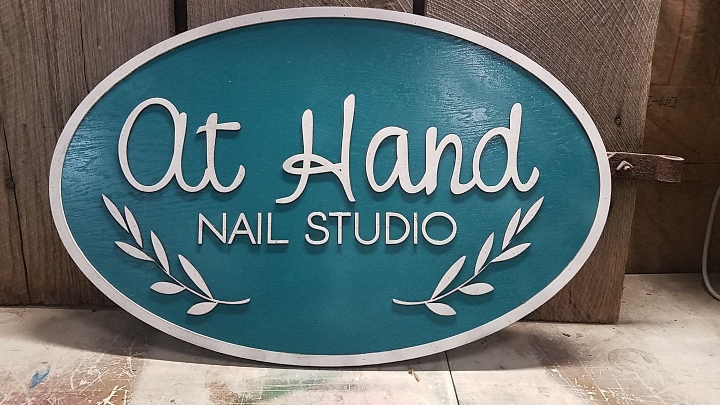 Large Wood Sign, Salon, Nail, Manicure, Hair, Beauty, Beautician, Small Business Sign, Oval, Raised Text, Custom, Cut, Wood,