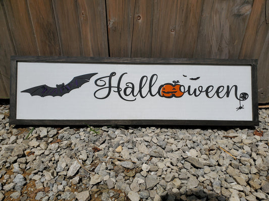 Happy Halloween Sign, Bat, Pumpkin, Spider, Decor, Wall, Wood, 3D, Handmade, Laser Cut, Primitive, Rustic, Raised Graphic Decoration