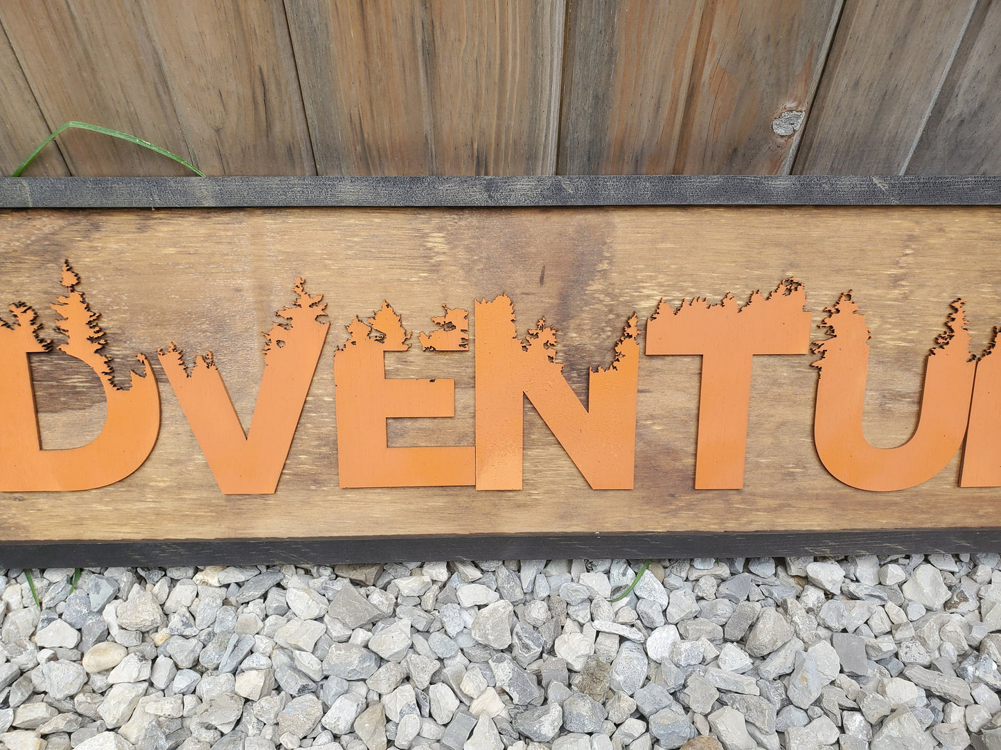 Adventure, Orange, Trees, Silhouette, Large Ranch Sign, Over-sized Rustic, Wood, Laser Cut Out, 3D, Extra Large, Sign