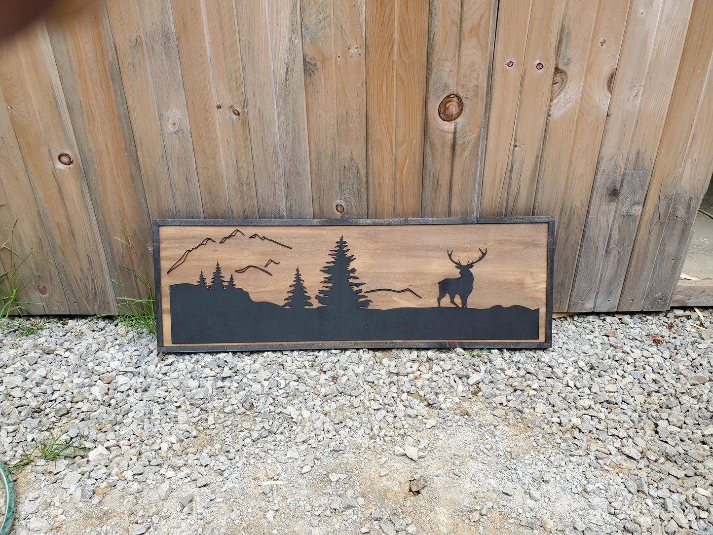 Large Custom Ranch Sign, Deer, Elk, Mountain, Cabin, Scenery, Rustic, Lodge, Wood, Laser Cut Out, 3D, Extra Large, Couch Sign