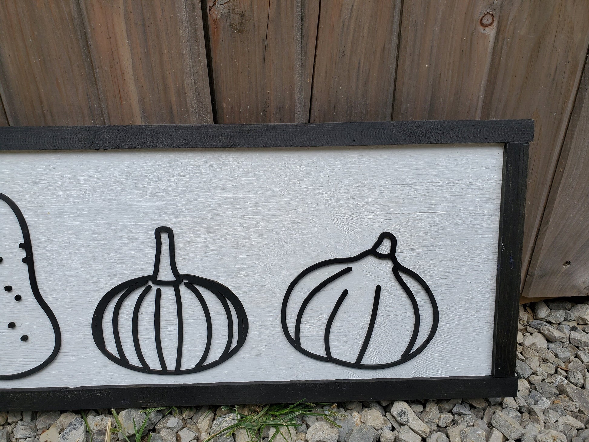 Pumpkins, Gourds, Squash, Fall, Autumn, Halloween, Line Art, 3D, Raised Text Sign, Rustic, Farmhouse, Shabby Chic, Wood, Black and White