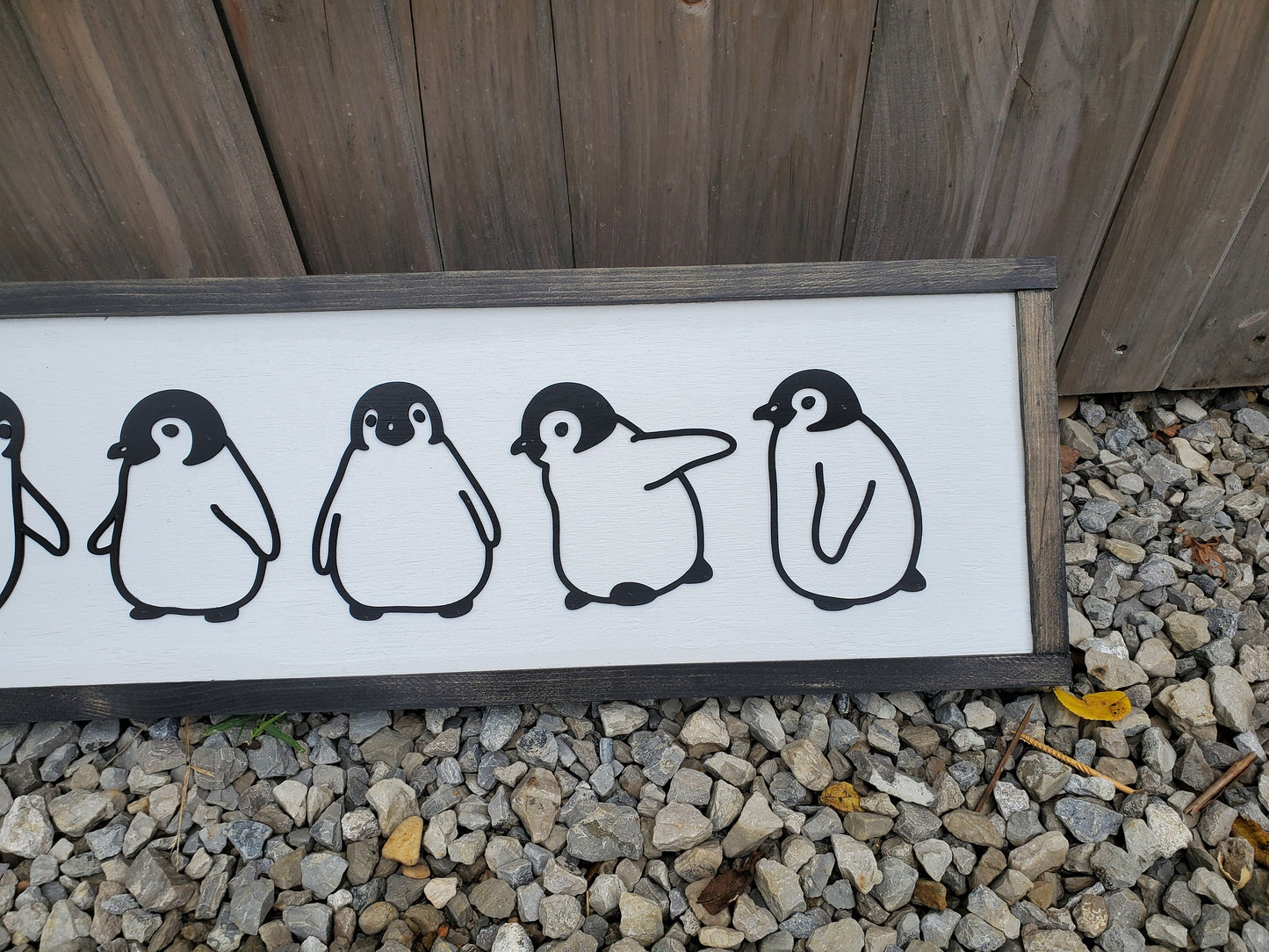 Penguins, Baby, Babies, Nursery, Winter, Silhouette, Line Art, 3D, Raised Text Sign, Rustic, Farmhouse, Shabby Chic, Wood, White and Black