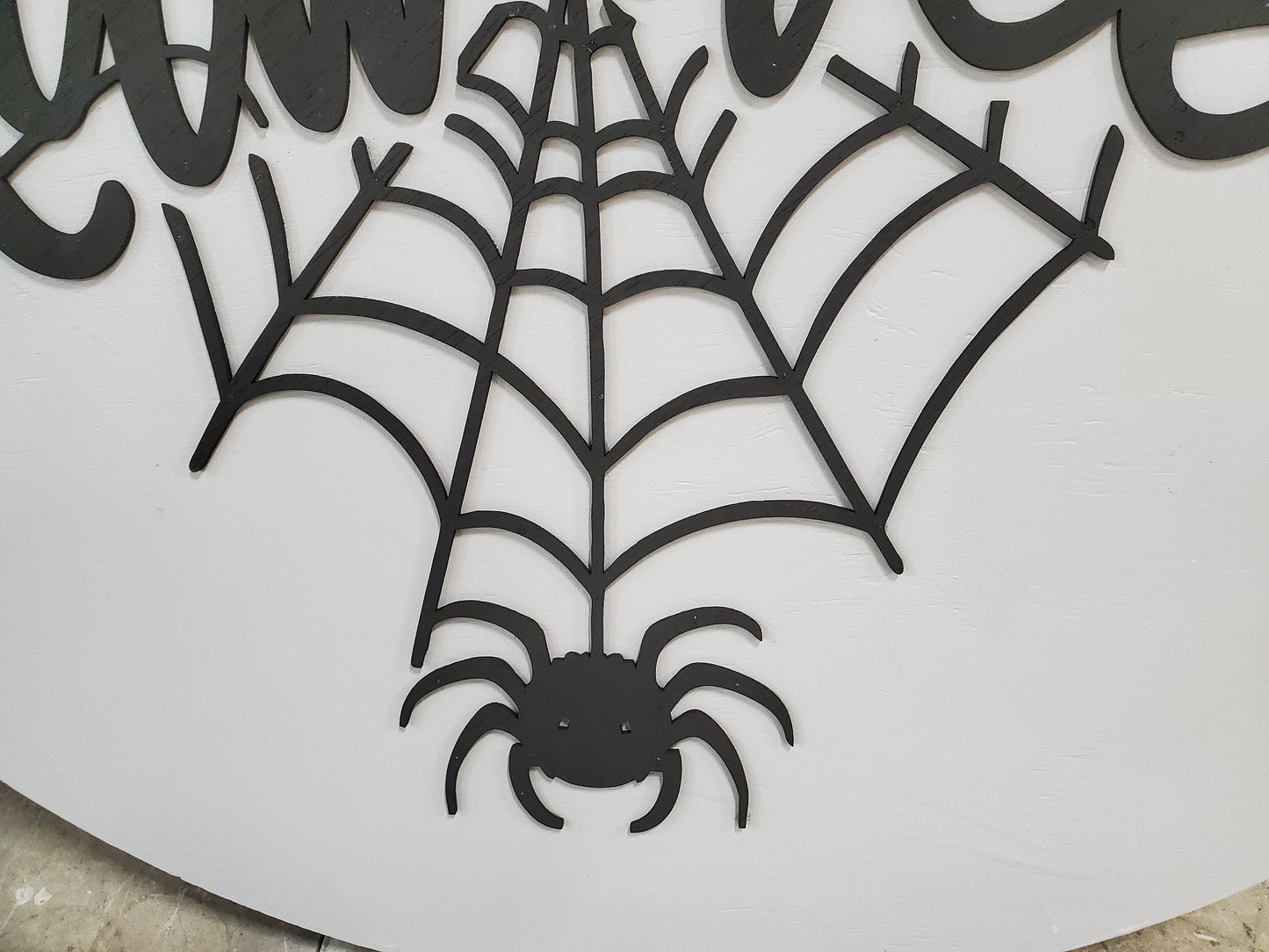 Halloween, Happy Halloween, Spider Web, Bats, Large Circle, Plaque, Round, Gray and Black, Large, 3D, Raised Image, Laser Cut, Sign, Decor