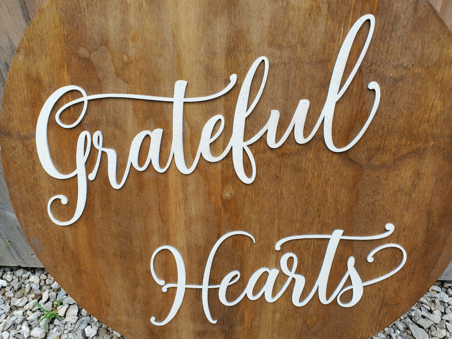 Grateful Hearts, Thanksgiving, Grateful,Script, Large Circle, Plaque, Round, Rustic, Large, 3D, Raised Image, Laser Cut, Sign, Decor