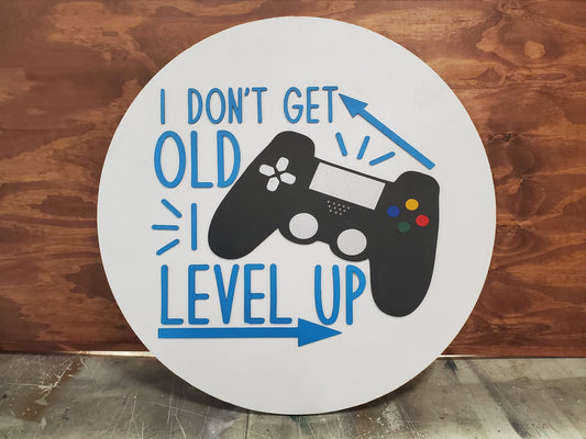 Gamer Gift, Video Game, Level Up, Birthday, Gift, Large Circle, Plaque, Round, Large, 3D, Raised Image, Laser Cut, Sign, Decor