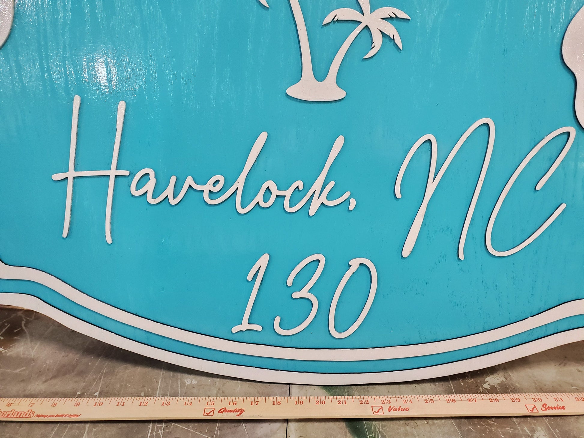 Large Beach House Sign Mermaid Bay Ocean Address Established Sign Exterior Outdoor 3D Raised Text Teal White Shabby Chic Nautical
