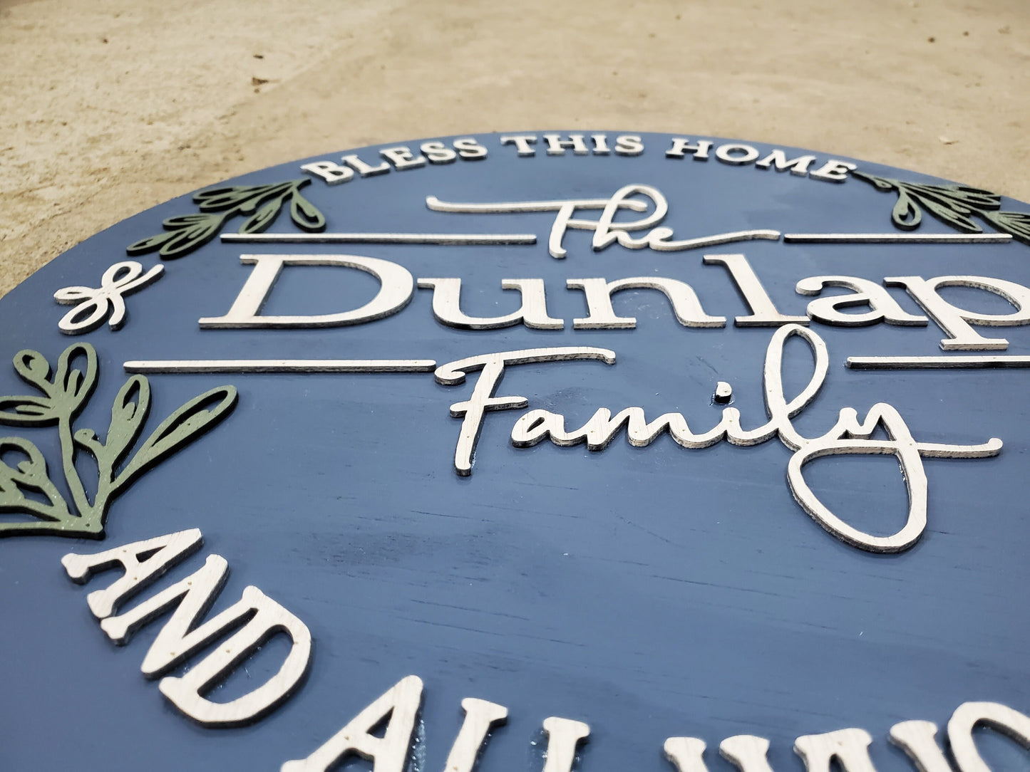Custom Home Last Name Family Name Sign Bless this Home Door House Warming Established Circle Plaque Round Large 3D Raised Image Laser Cut