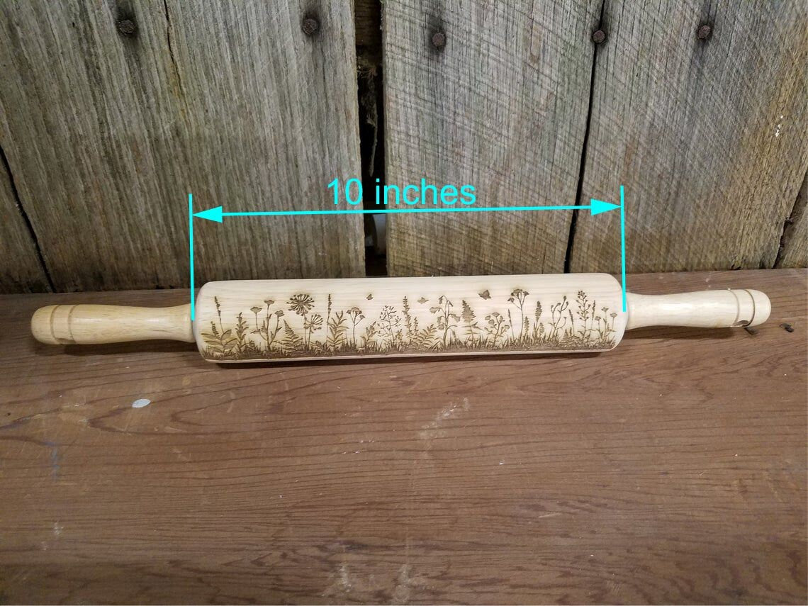 Wild Flower, Floral, Garden, Butterflies, 10 Inch Rolling Pin, Pie Crust, Gift, Embossed, pottery, pottery texture roller, cookie stamp