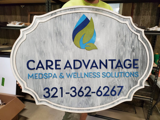 Medspa Spa Wellness Your Logo Custom Business Sign Address Established Sign Exterior Outdoor Wooden Wood Gray Whitewashed