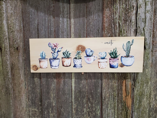 Cactus Wall Decor Cacti Potted Art Plant Decor Western Green Pastel Watercolor Colored Wood Print