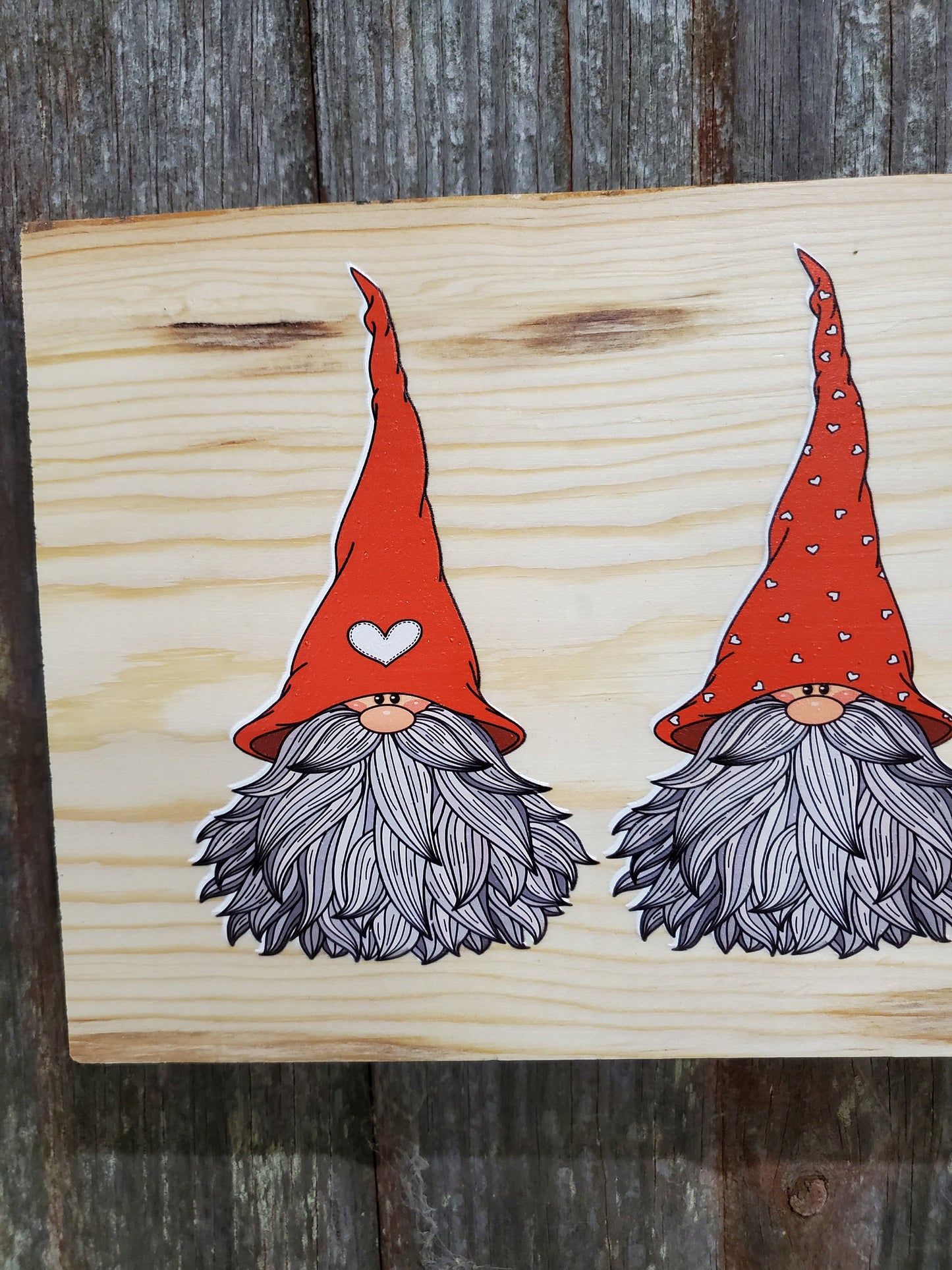 Gnome Love Heart Red Gnome Family Valentines Day Beards Valentines Day Gift Colored Wood Print