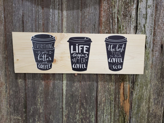 Coffee Lovers Wall Decor Coffee Bar Everything is Better with Coffee Decoration Travel Mug  Gift Colored Wood Print