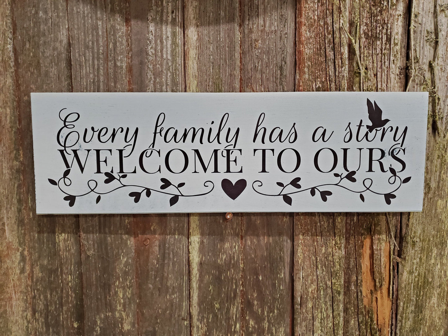 Every Family Has A Story Welcome To Ours Sign Home Decor Plaque Wall Art Color Wood Print Wedding Gift New Home Gift