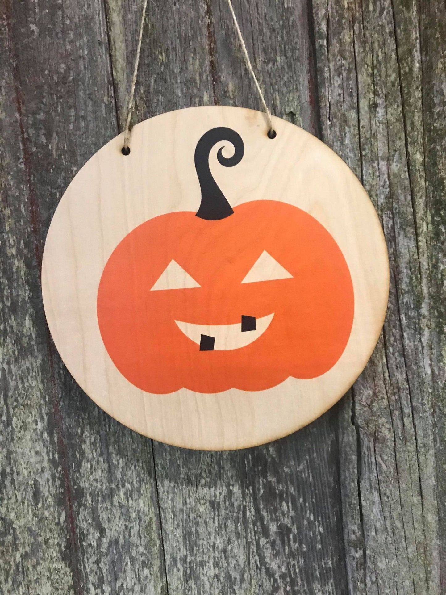 Pumpkin Round Sign Jack-o-lantern Face Teeth Wall Hanger Wood Door Hanger Fall Decor Plaque Wall Art Wood Print