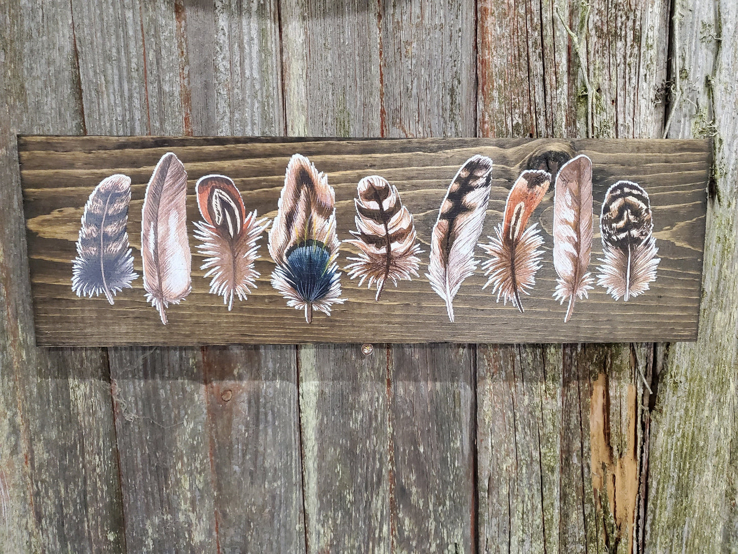 Boho Feathers Wall Sign Colorful Wood Plaque Decor Wall Art Color Wood Print