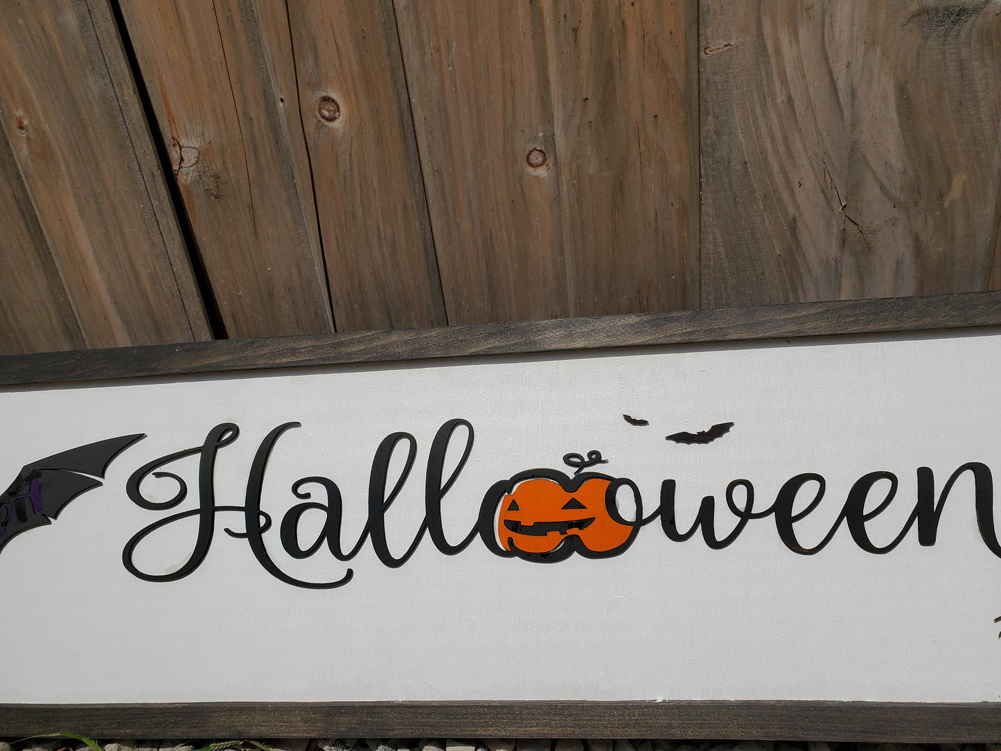 Happy Halloween Sign, Bat, Pumpkin, Spider, Decor, Wall, Wood, 3D, Handmade, Laser Cut, Primitive, Rustic, Raised Graphic Decoration