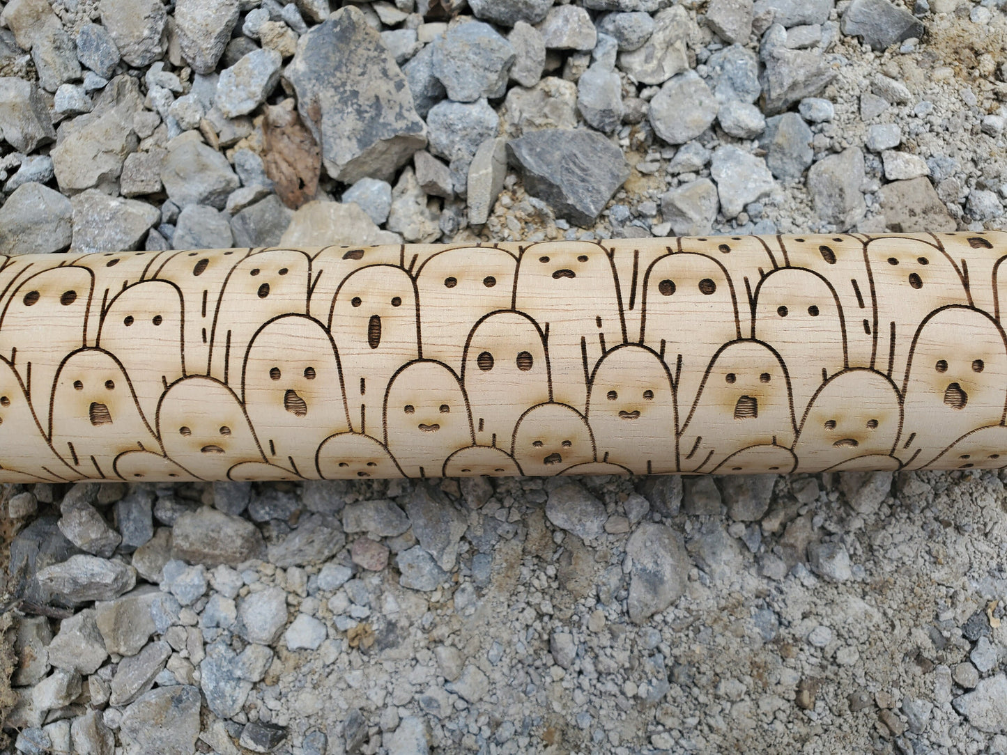Ghost, Ghoul, Spirit, Halloween, Friendly, Rolling Pin, Texture, Embossed, Engraved, Wooden, Cookie Stamp, Laser, Pottery
