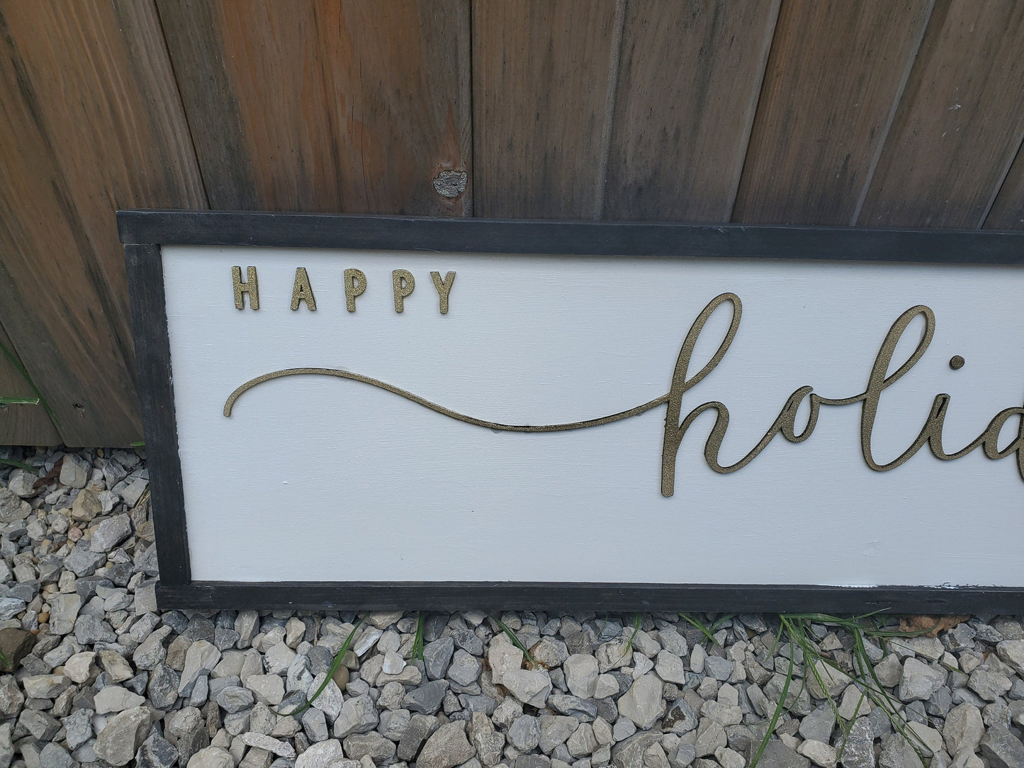 Happy Holidays Sign, Gold, Extra Large, Winter, Christmas, Decor, Wall, Wood, 3D, Laser Cut, Primitive, Rustic, Raised, Graphic, Decoration