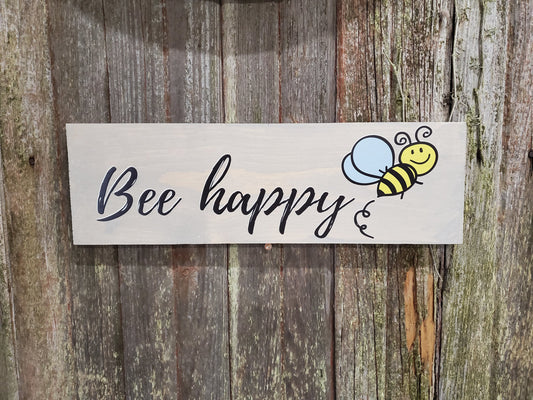 Bee Happy Fun Bumble Bee Buzz Buzz Wall Art Spring Decor Honey Bee Wall Wood Print Color Office Gift