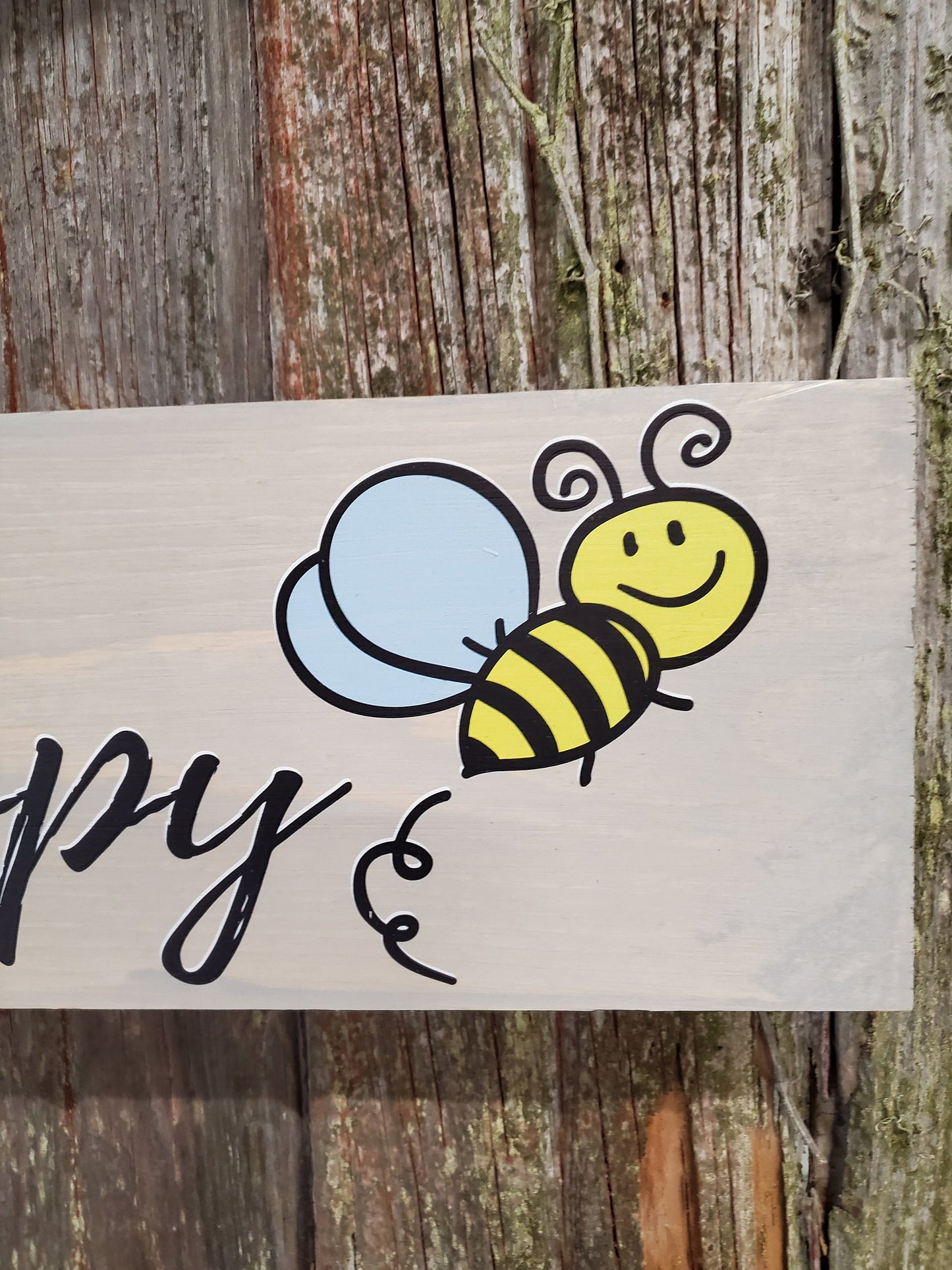 Bee Happy Fun Bumble Bee Buzz Buzz Wall Art Spring Decor Honey Bee Wall Wood Print Color Office Gift