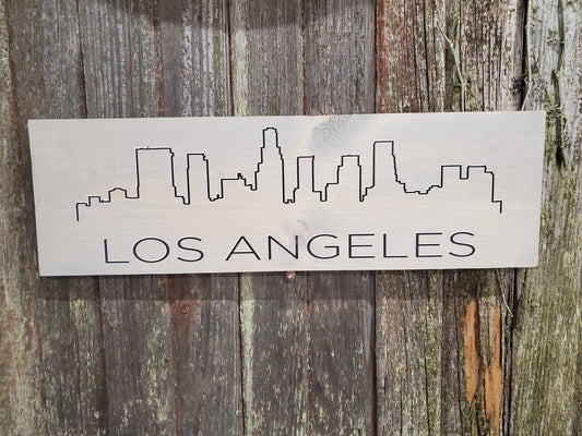 Los Angeles Skyline Sign Silhouette Sign Town Gift Wood Printed Shelf Sitter Block Wall Art Decor Hanger Home Gift