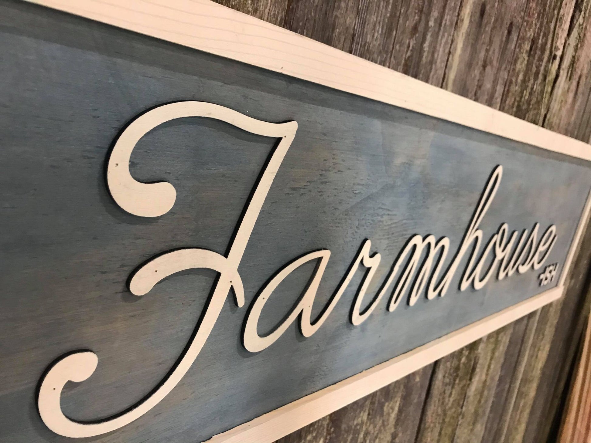 Farmhouse Farmhouse-Ish Sign Blue White Wood 3D Raised Text Country Rustic Primitive Wall Decor Shabby Chic Wall Art
