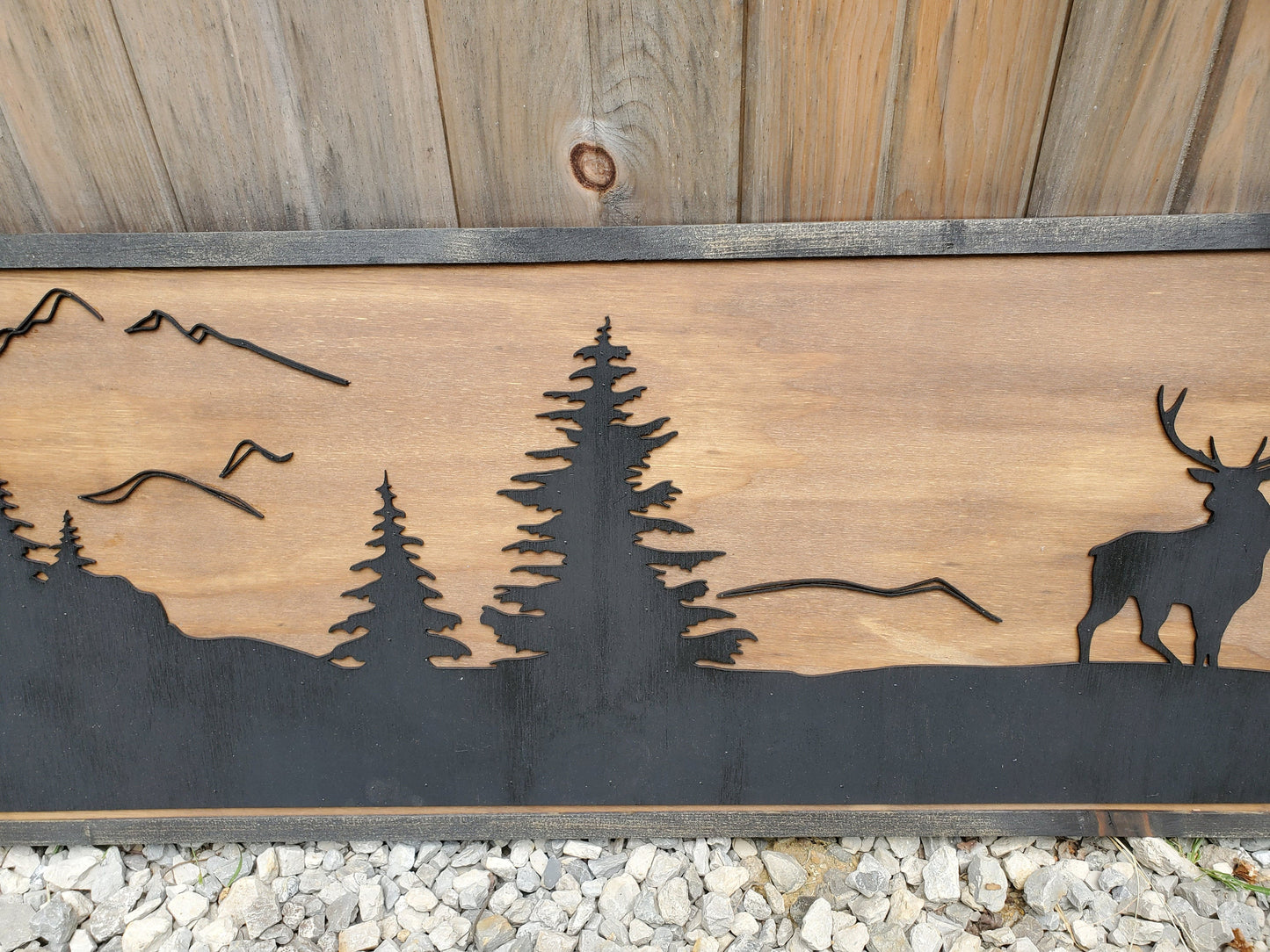 Large Custom Ranch Sign, Deer, Elk, Mountain, Cabin, Scenery, Rustic, Lodge, Wood, Laser Cut Out, 3D, Extra Large, Couch Sign
