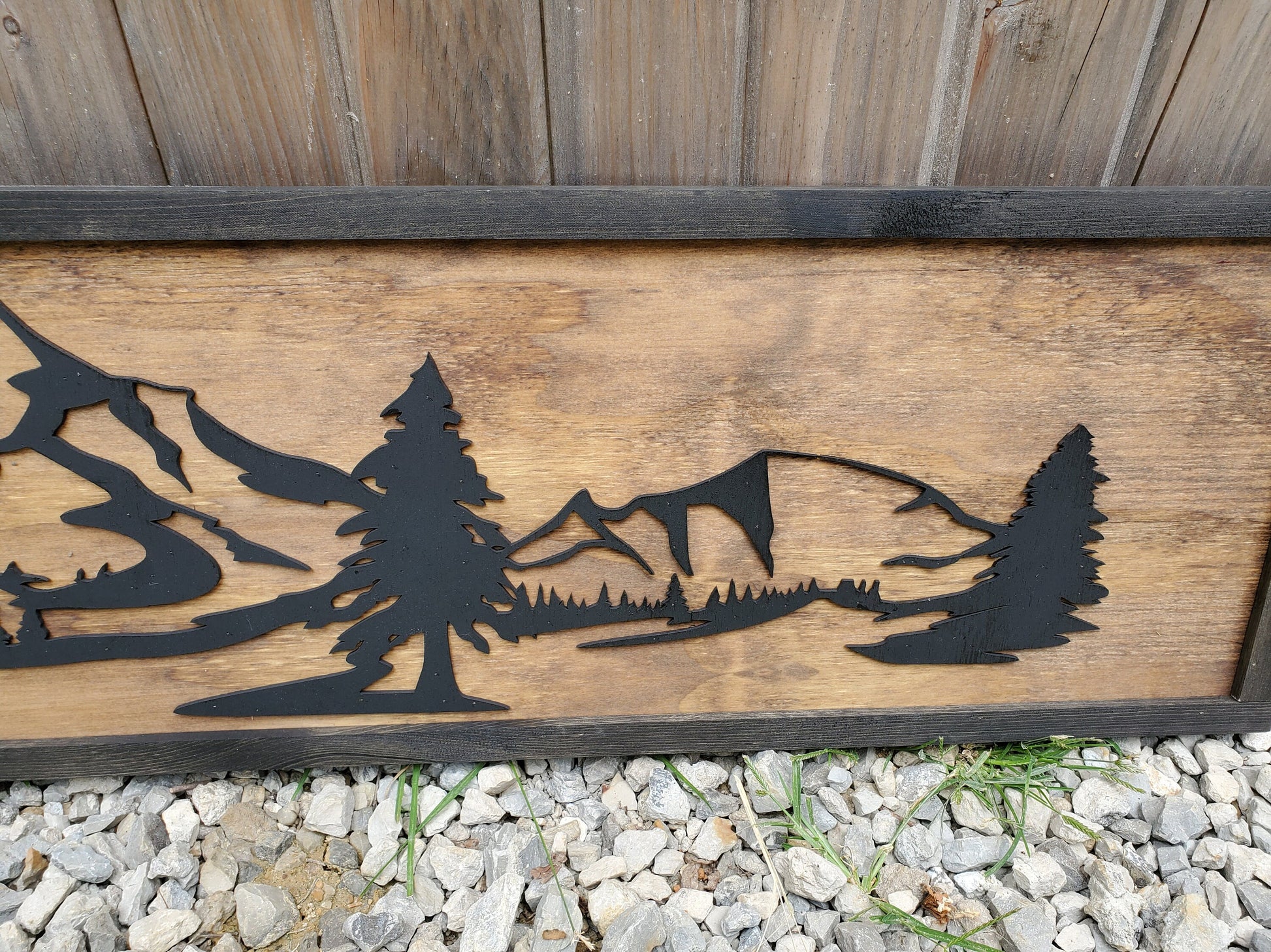 Mountain Scenery, 3D, Raised, Mountain, River, Pine Tree, Over Sized Sign, Rustic, Ranch Over Sized, Wood, Laser Cut, Detail, Cabin