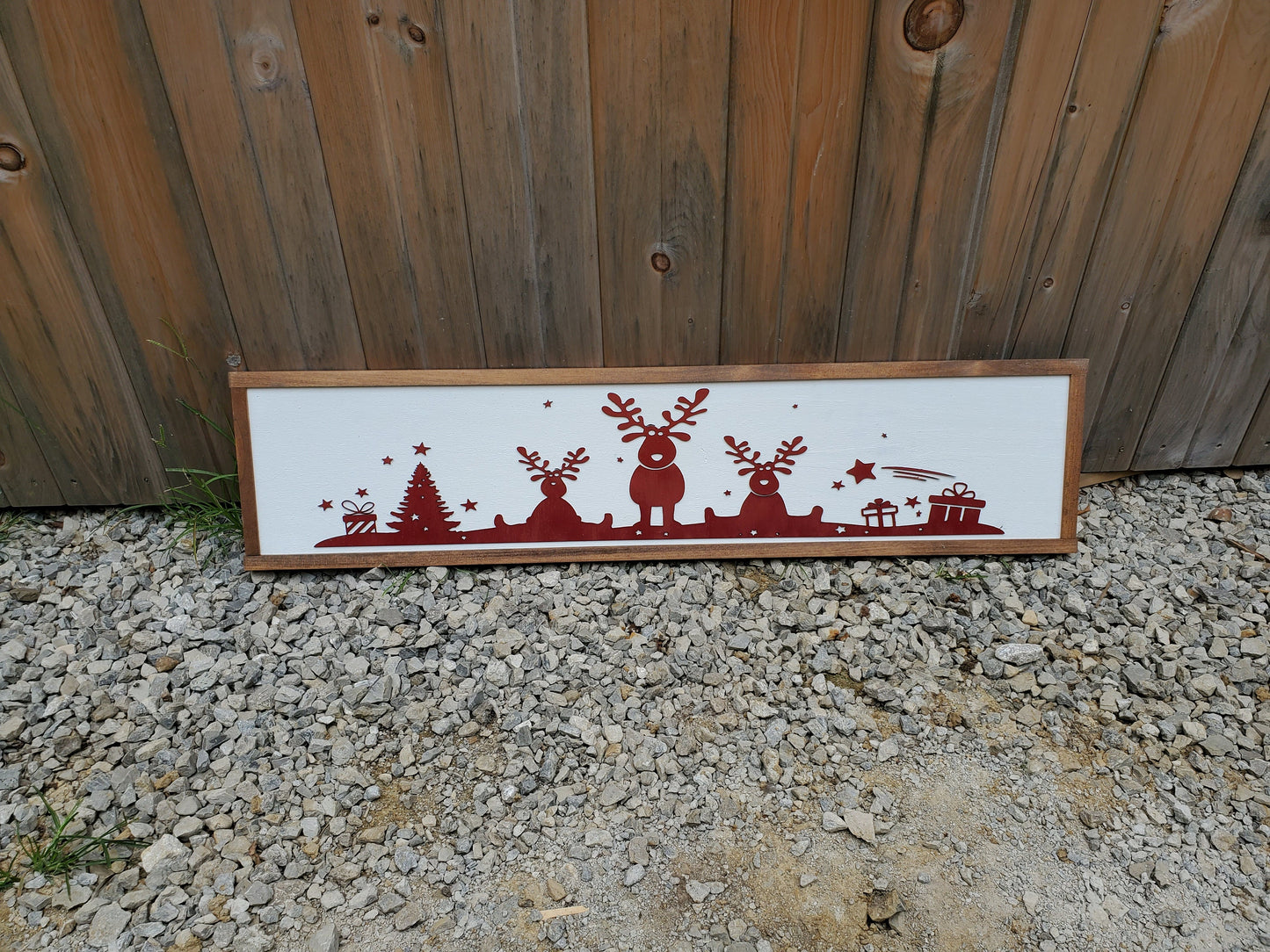 Christmas Scenery, Sign, Reindeer, Deer, Tree, Winter, Star, Red, Presents, Large Holiday Decor, Over Sized, 3D Cut outs