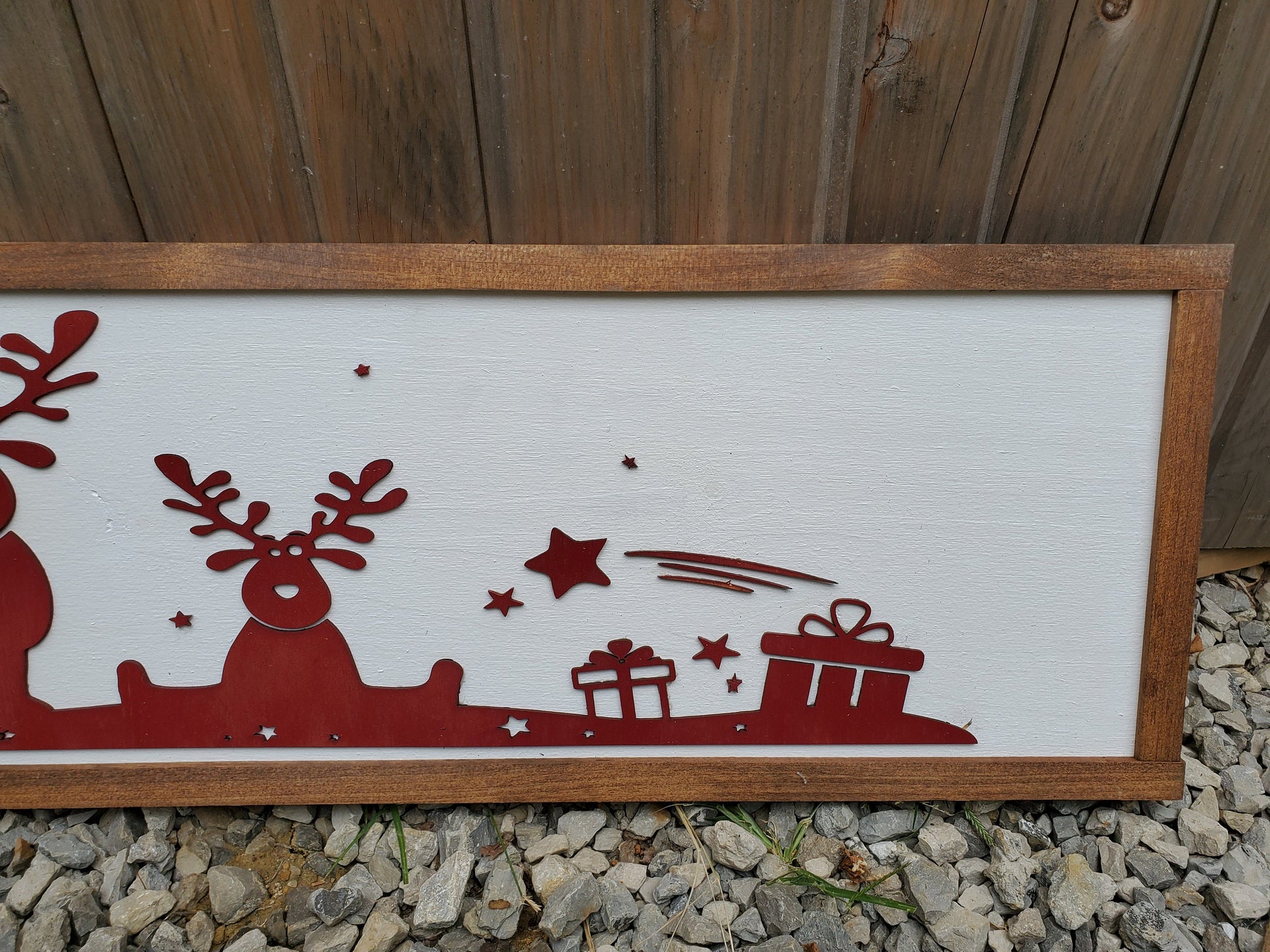 Christmas Scenery, Sign, Reindeer, Deer, Tree, Winter, Star, Red, Presents, Large Holiday Decor, Over Sized, 3D Cut outs