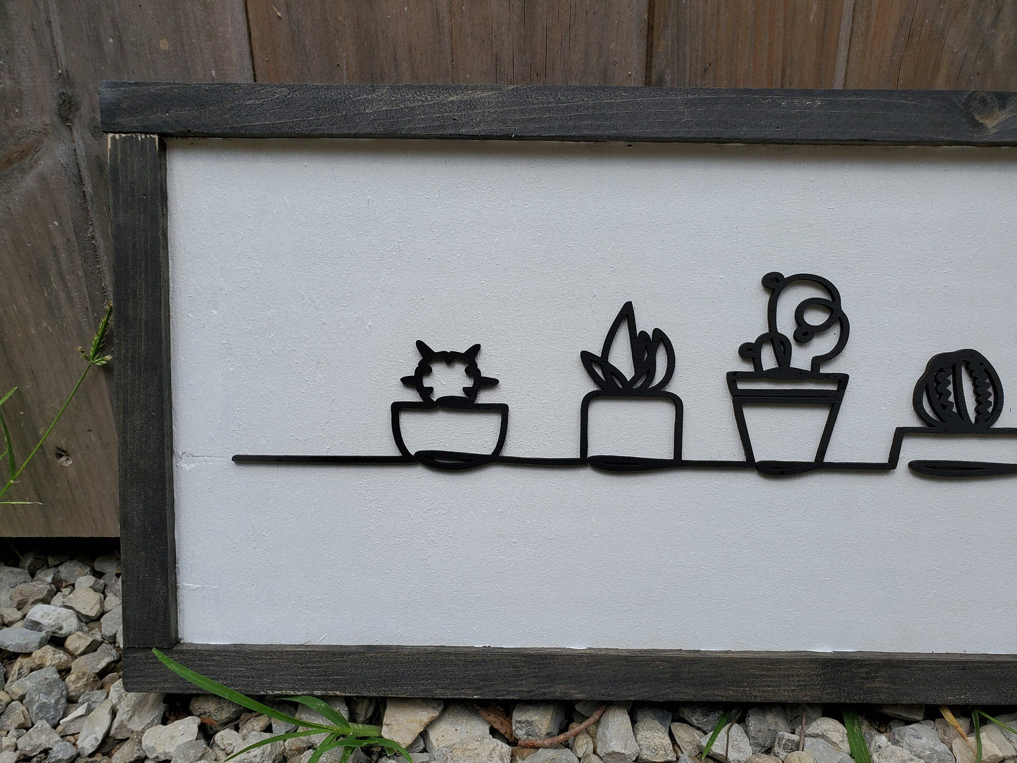Cat, Cactus, Plants, Kitten, Silhouette, Western, Line Art, 3D, Raised Text Sign, Rustic, Farmhouse, Shabby Chic, Wood, White and Black